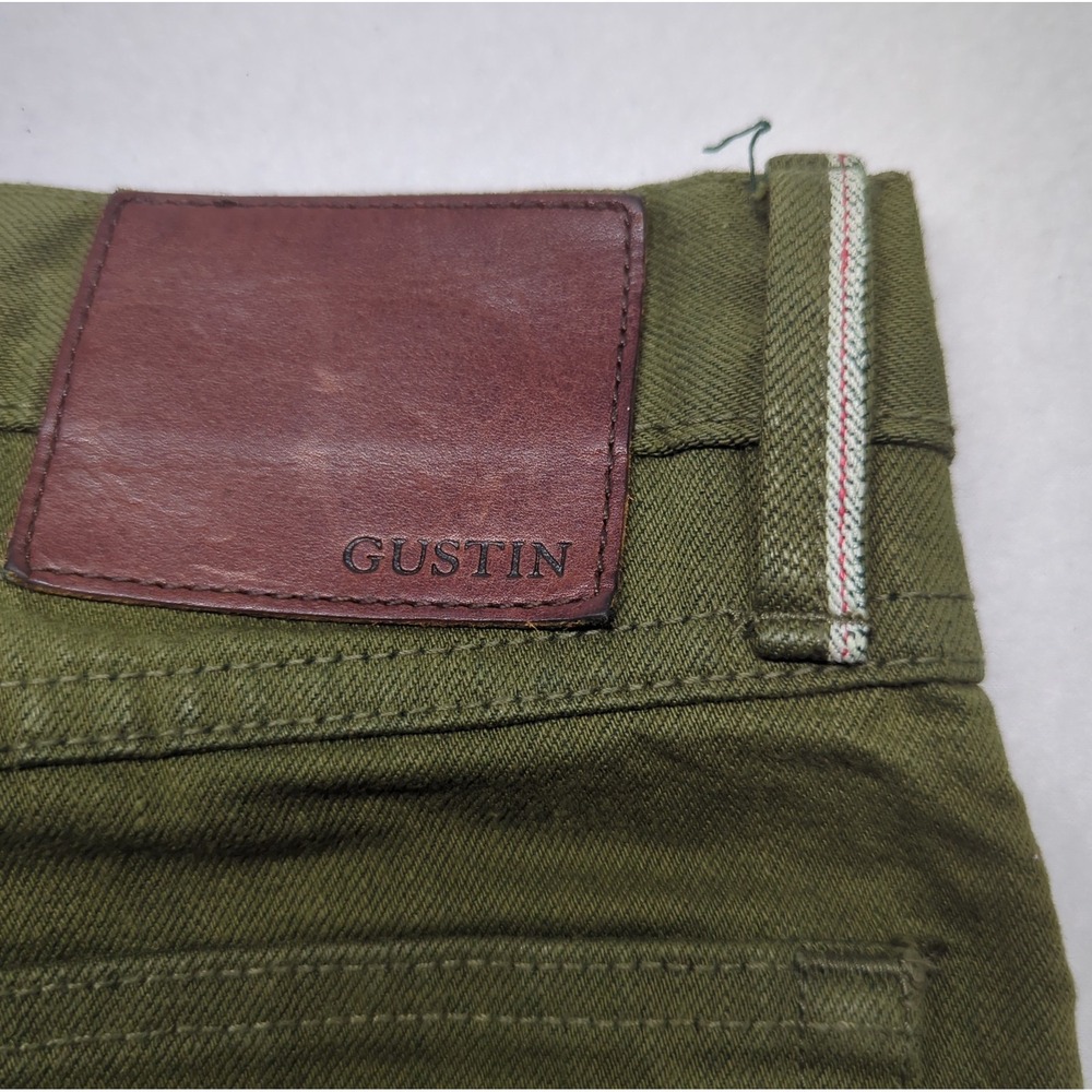 Gustin Jeans Mens 30x30 Military Green Slim Skinny Tapered Selvedge Denim - Picture 8 of 11